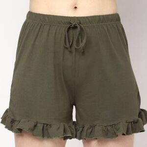 High Waisted Ruffle Tie Front Shorts- Size XL Olive Green